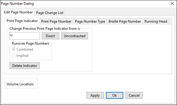 page number dialog window; edit page number tab