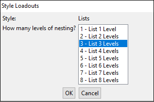 style loadouts window; 3 - list 3 levels selected