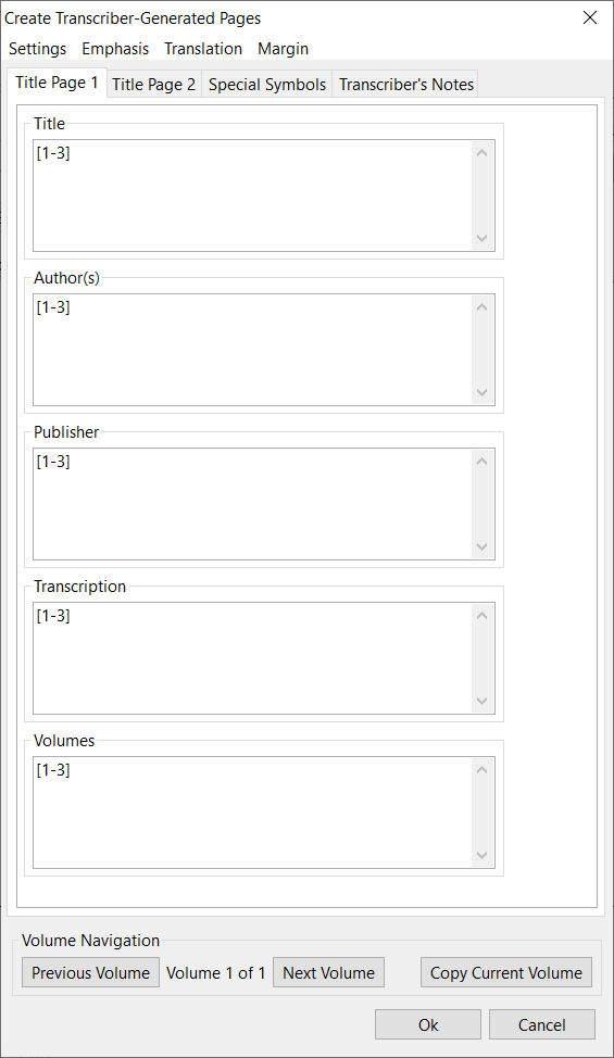 create transcriber-generated pages window; title page 1 tab
