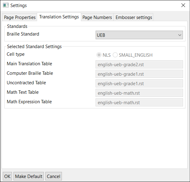 Settings window; Translation Settings tab