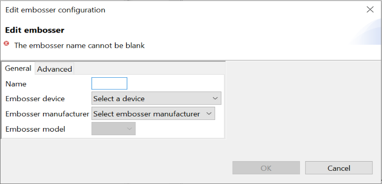 Edit embosser configuration window