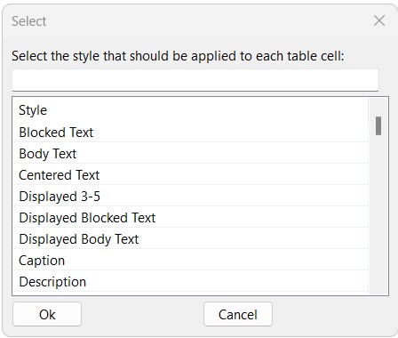 Select window to reformmat table