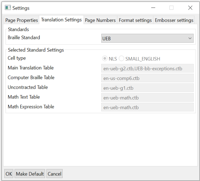 Settings window; Translation Settings tab